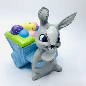 Vintage Hand Painted Bunny Easter Egg Wagon Box Candy Dish Trinket Box and Lid